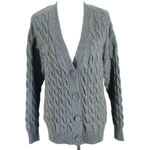 Joie Cable Knit Cardigan Sweater Womens Size L Gray Long Sleeve V Neck Chunky